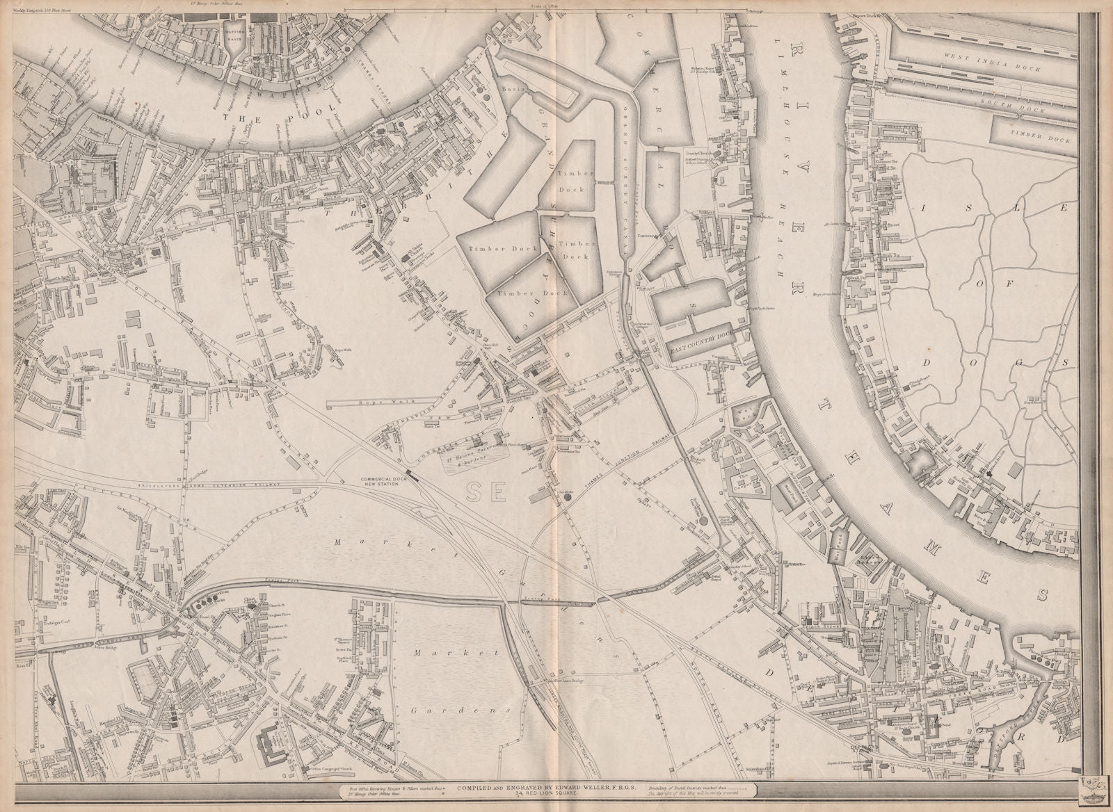 'CASSELLS LONDON SE. Rotherhithe Bermondsey Deptford Peckham. WELLER 1862 map